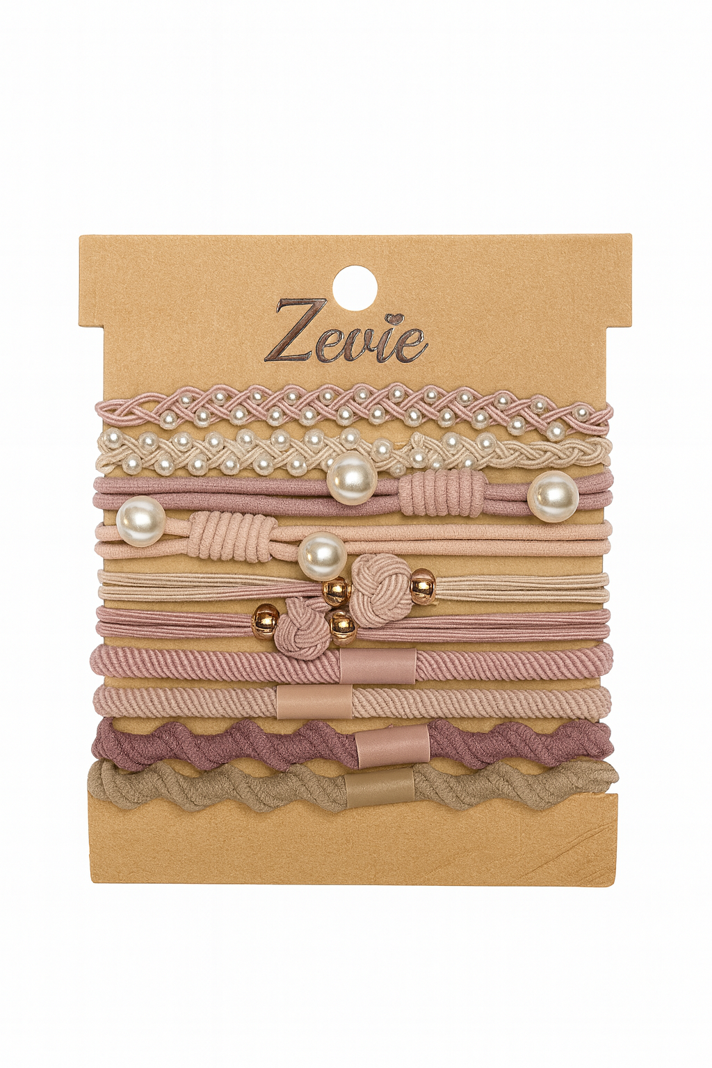 Zevie Designer Hair Tie & Bracelet Set – Blush & Nude Collection (10 Pack)