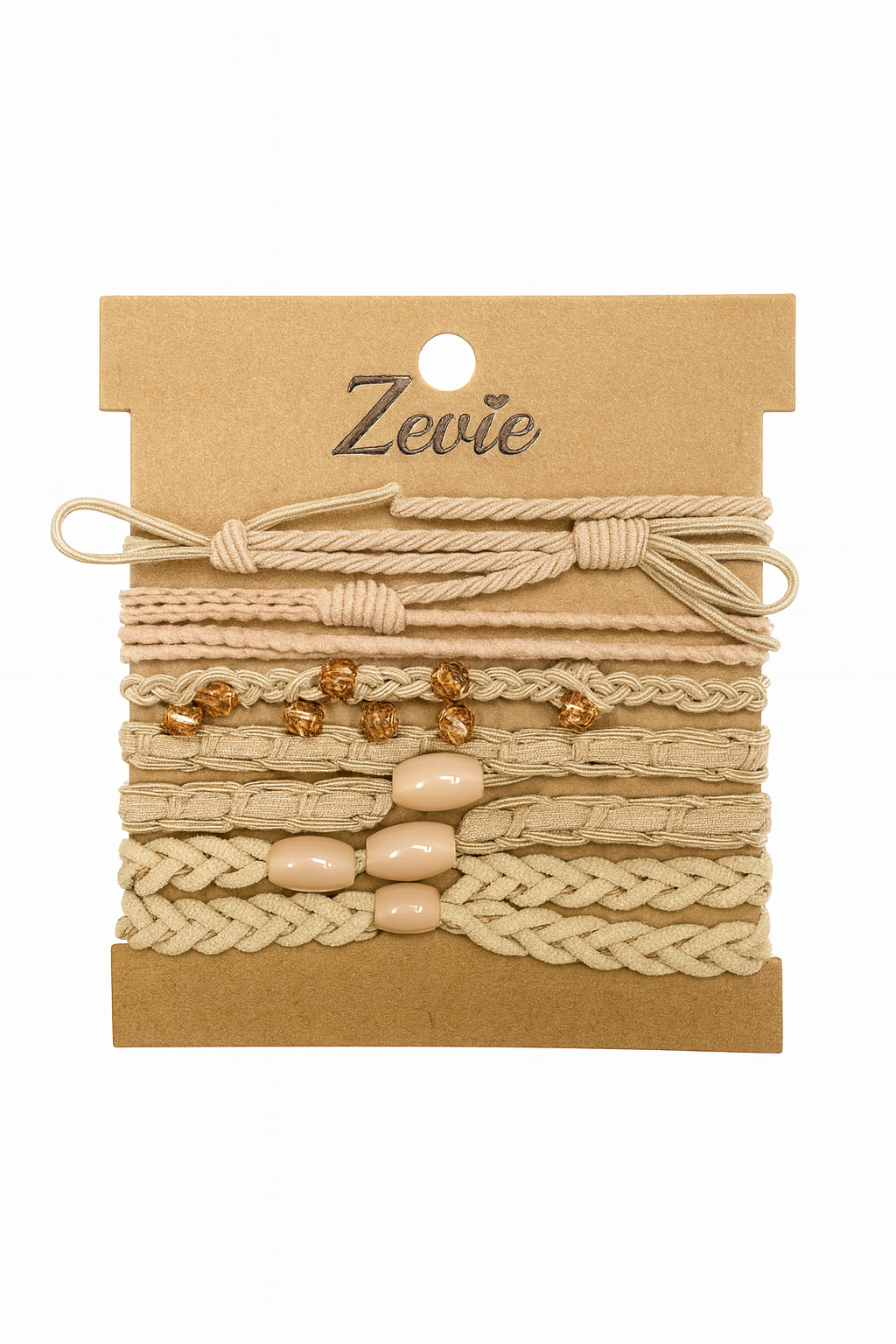 Zevie Designer Hair Tie & Bracelet Set – Neutral Beige Collection (10 Pack)