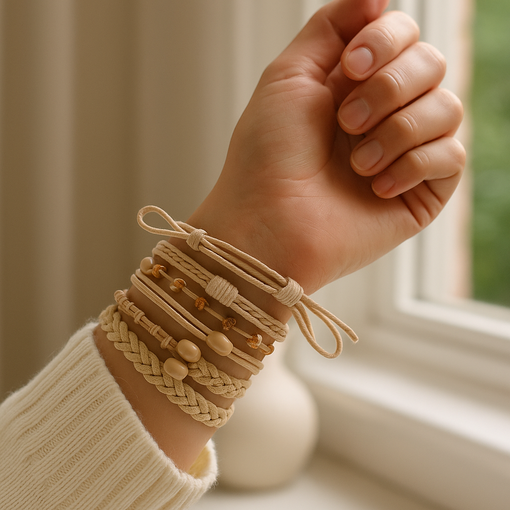 Zevie Designer Hair Tie & Bracelet Set – Neutral Beige Collection (10 Pack)